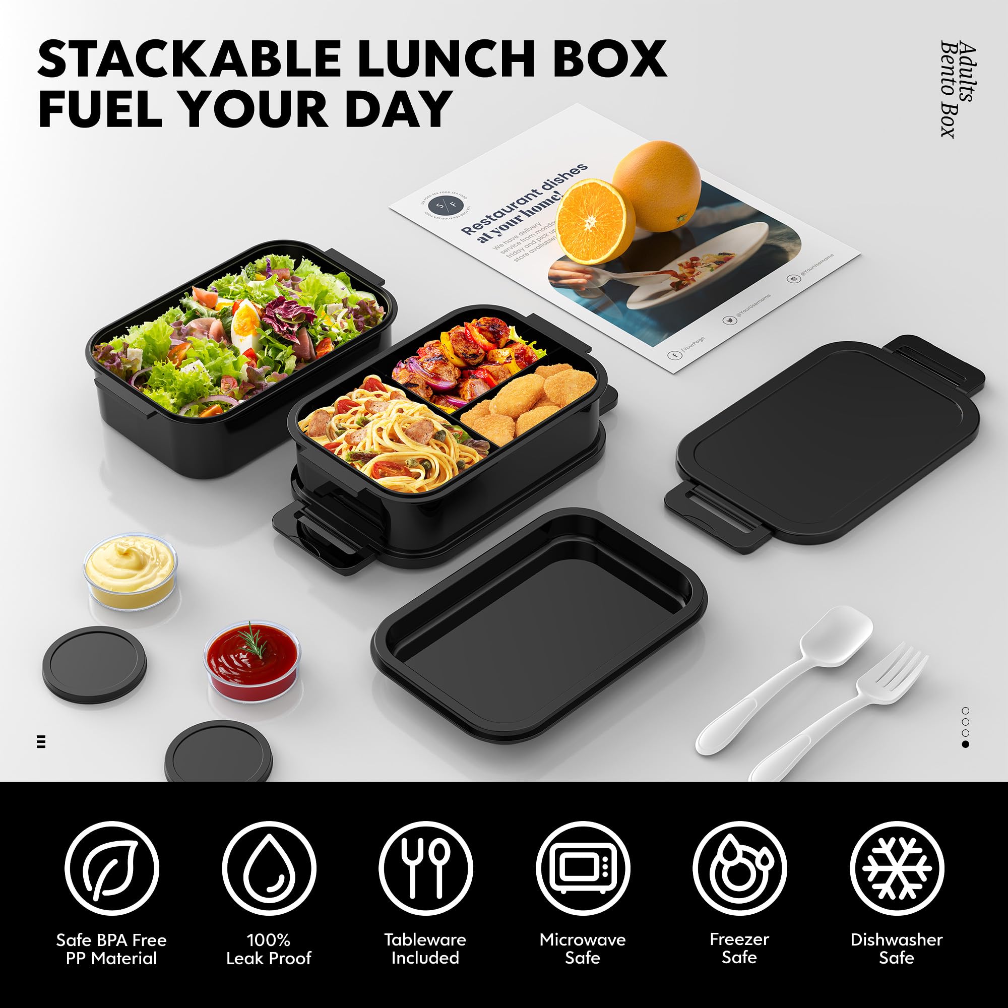 Jelife leak-proof double-seal Bento keeps foods fresh during travel and dining out.