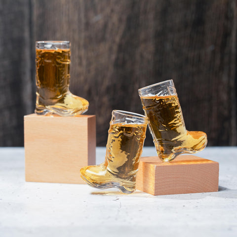 JEM GLASS one-ounce shot glasses cowgirl boot, sturdy for party favors.