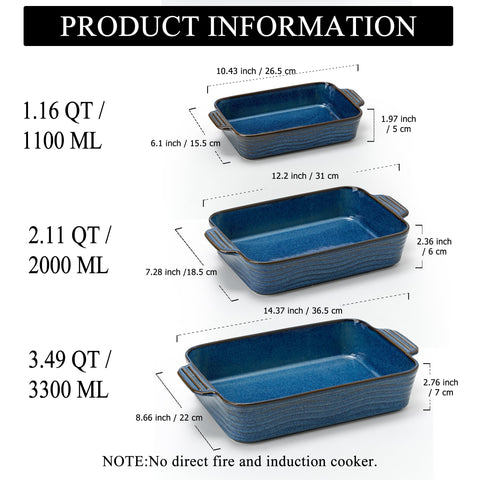 Jemirry blue ceramic lasagna dish ideal for layering pasta and sauces