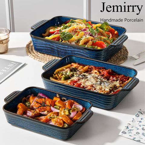 Jemirry ceramic bakeware with handles for easy table transport