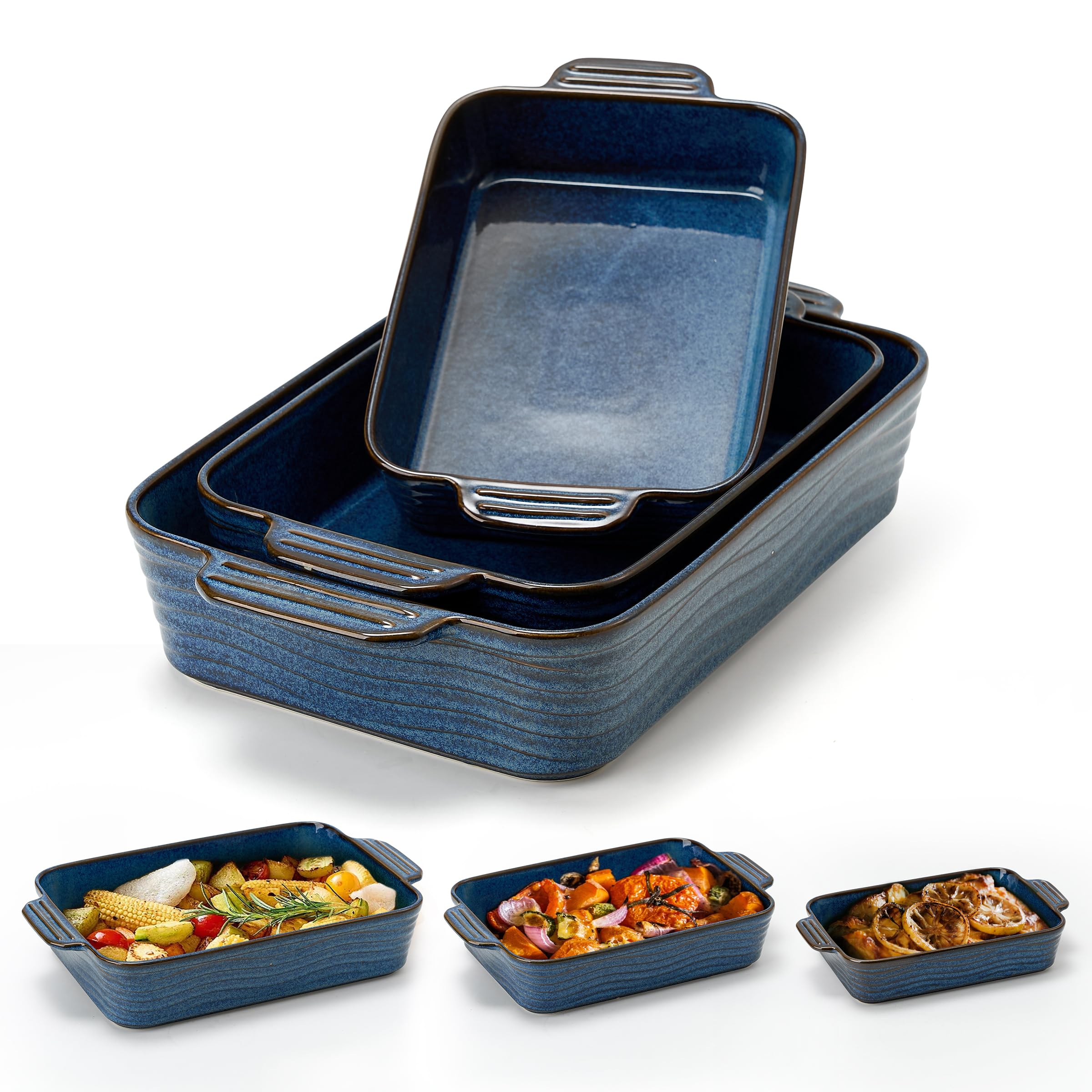 Jemirry kilns-transformed blue baking dish 3-piece set for everyday oven cooking