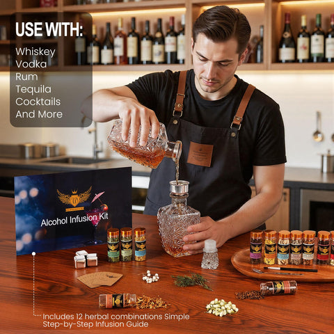 JenChrysm DIY spirit mixing action, create unique whiskey or tequila blends.