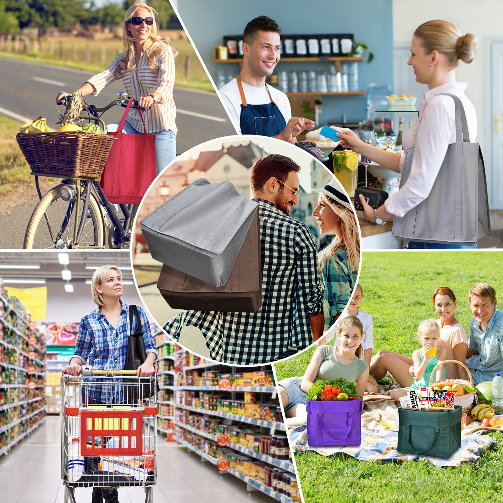 JERIA car-storage-ready foldable bags fit in vehicle for on-the-go shopping.