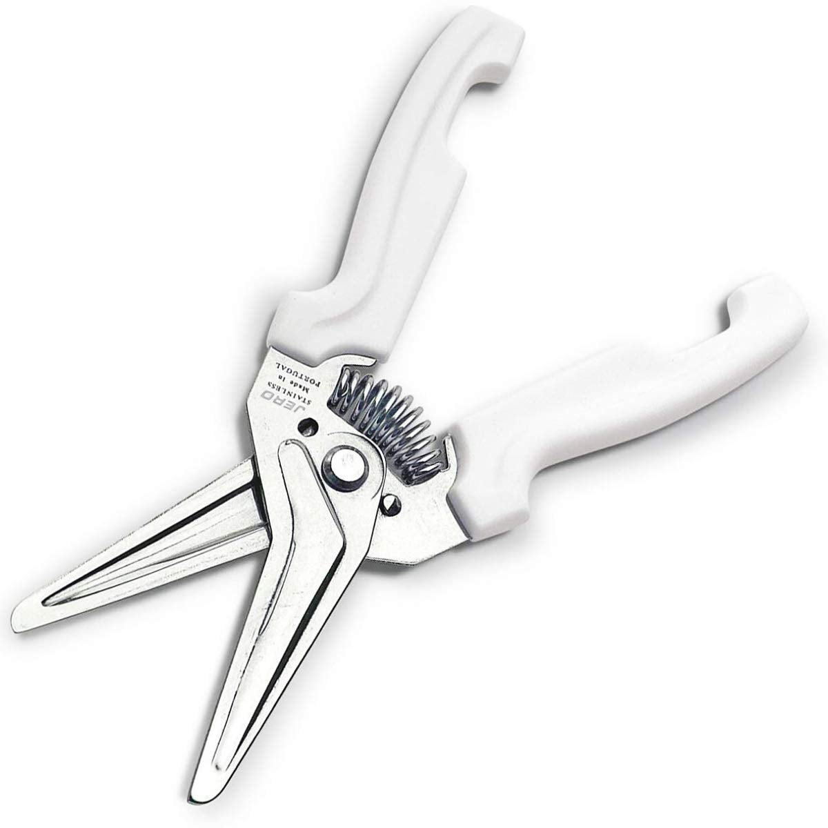Jero stainless steel kitchen shears with mounted holder for easy storage.