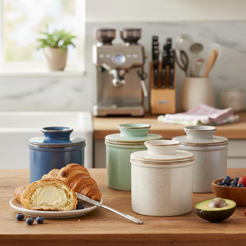 Jersinwei handcrafted ceramic butter keeper with artisanal texture.