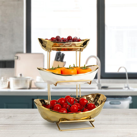Jessie fruit bowl stand side view showing compact, space-saving design.