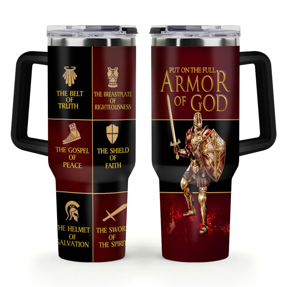 Jesuspirit Armor of God 40oz tumbler front view for daily devotion and travel
