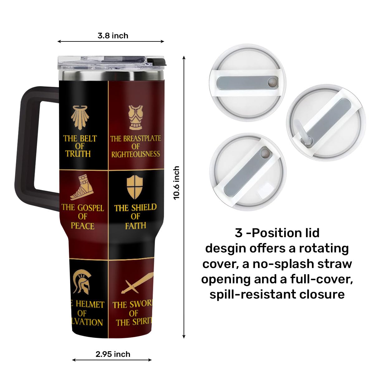 Jesuspirit Armor of God tumbler side view showing durable build and size