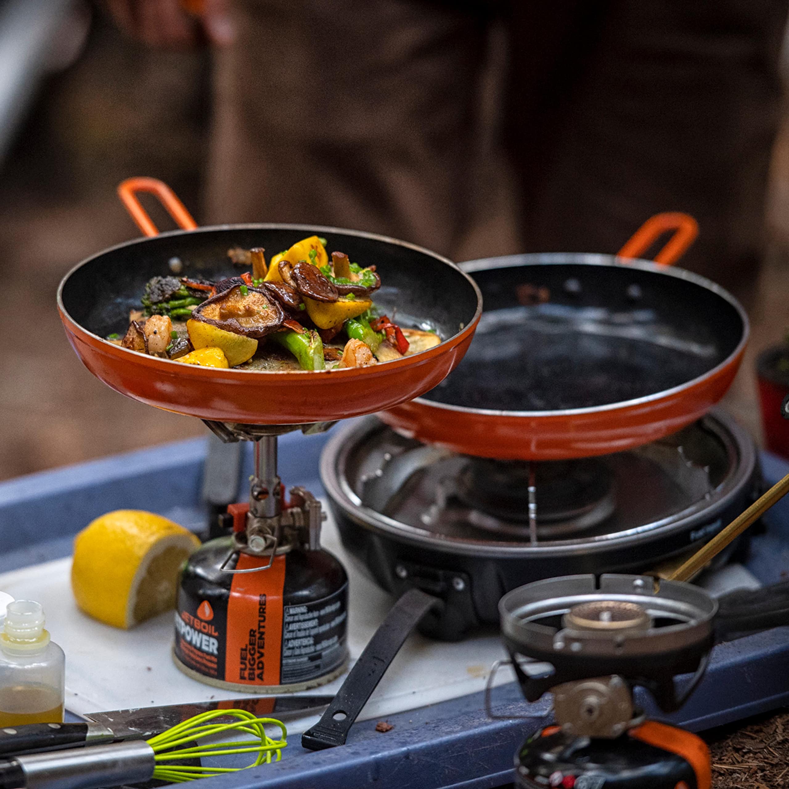 Jetboil Summit skillet showing compact nesting handle for storage.