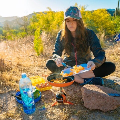 Jetboil Summit skillet with spatula included for versatile camp cooking.