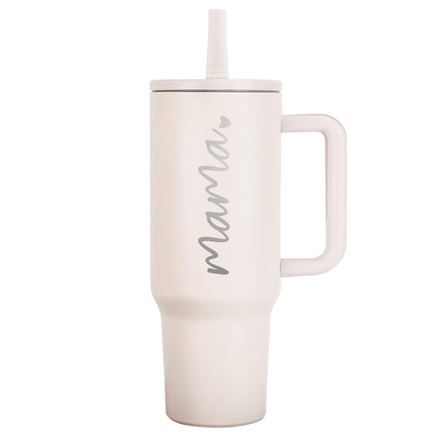 JETIKON Mama tumbler in white with lid and straw for on-the-go hydration
