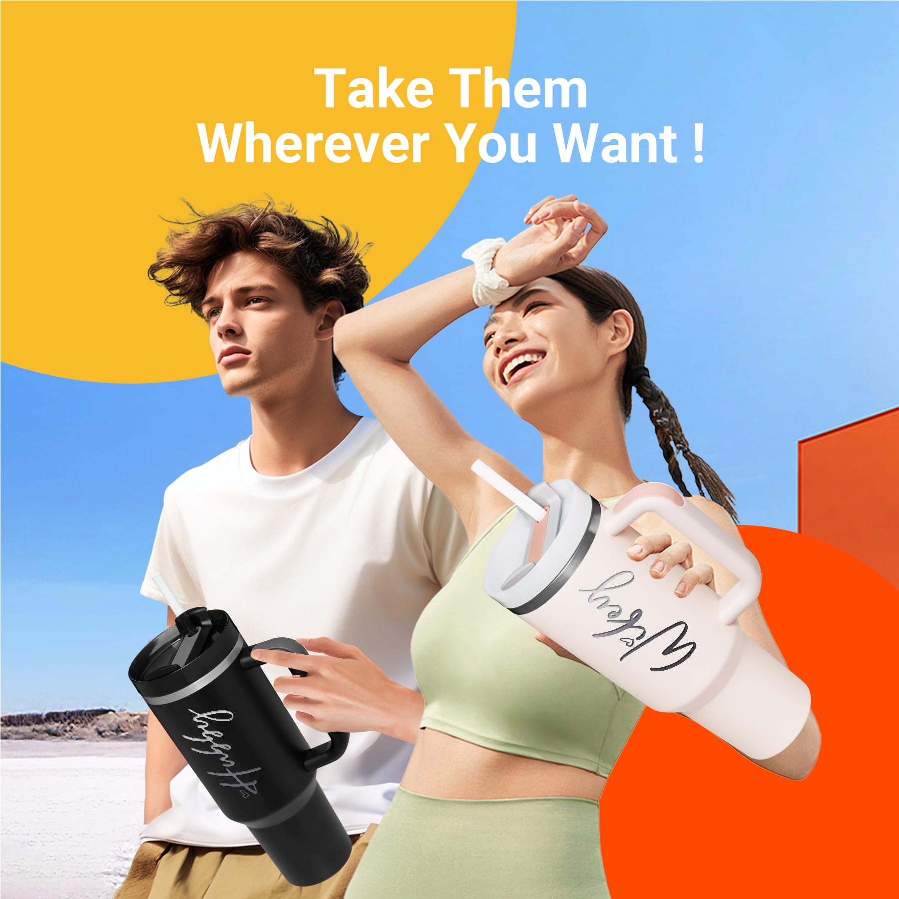 Jetikon stainless steel tumbler with straw and lid for easy sharing.