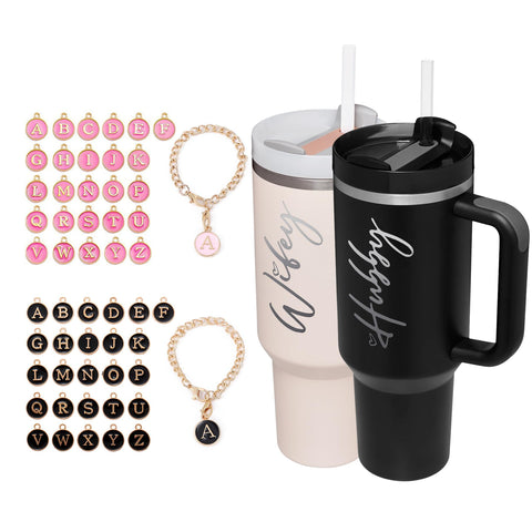Jetikon engraved WIFEY and HUBBY design on tumblers highlighting couple moments.