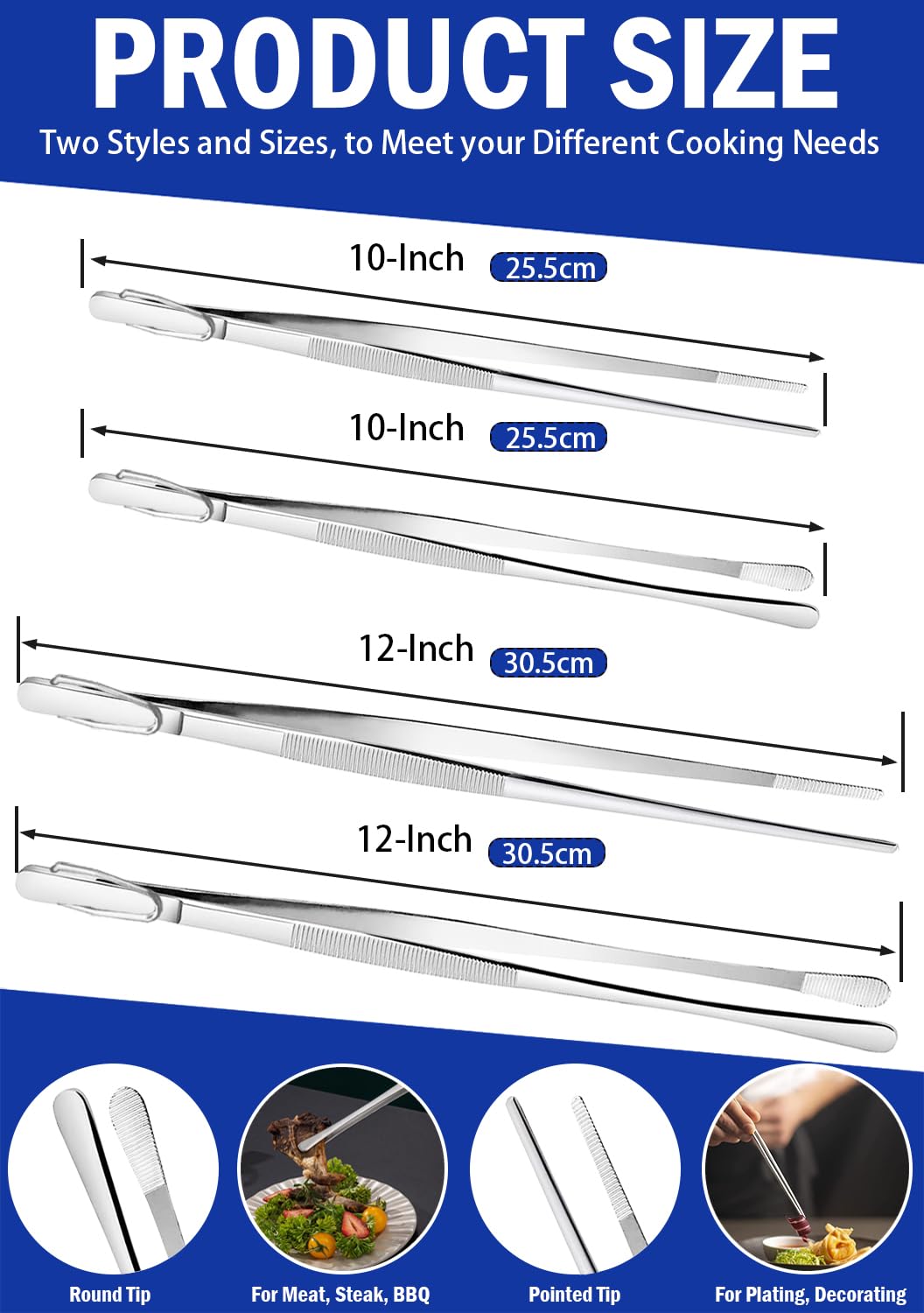 JETKONG 10-inch kitchen tweezers ideal for cooking and roasting.