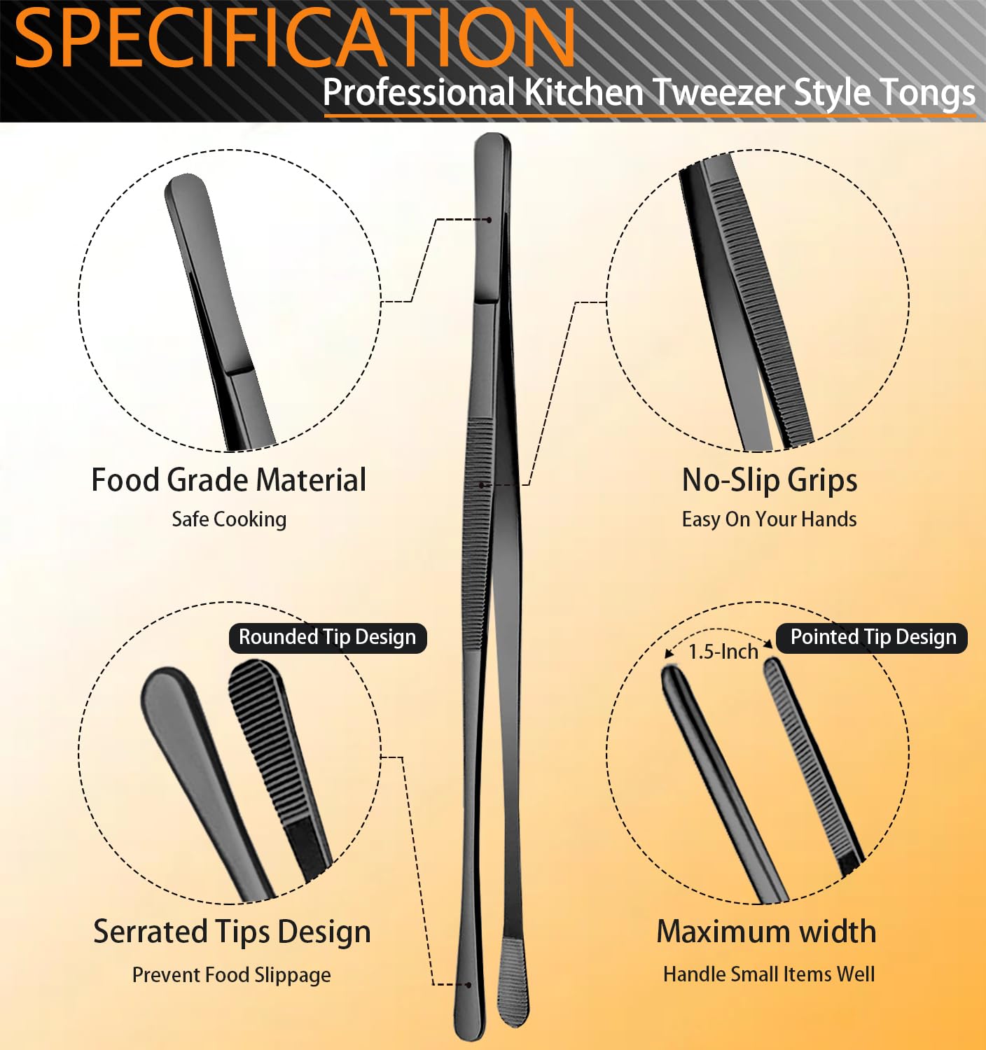 Jetkong 12inch precision tweezers in use near pans for reach
