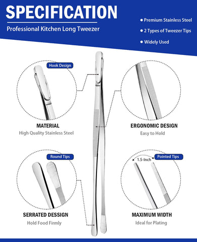 JETKONG 12-inch tweezers with serrated tip for secure grip.