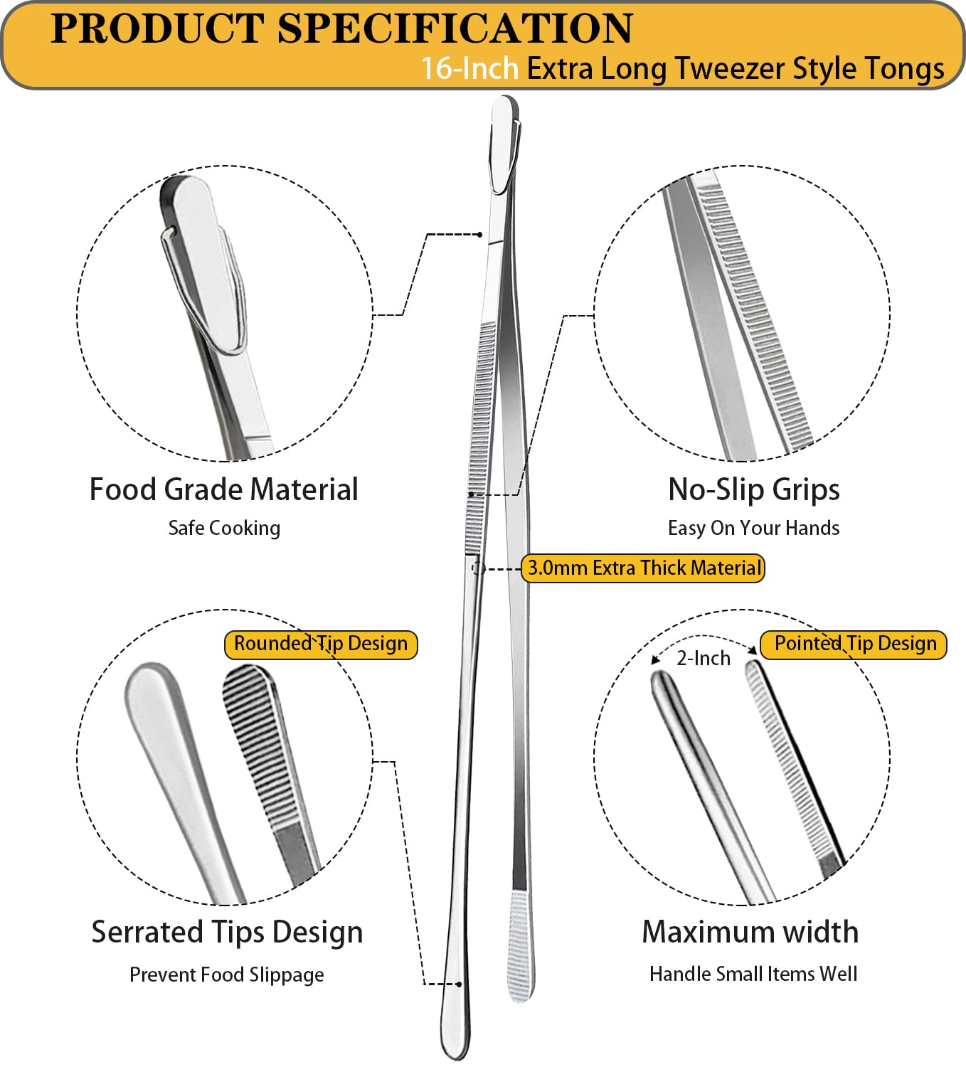 JETKONG 16-inch kitchen tweezers showing ergonomic handle for comfortable use