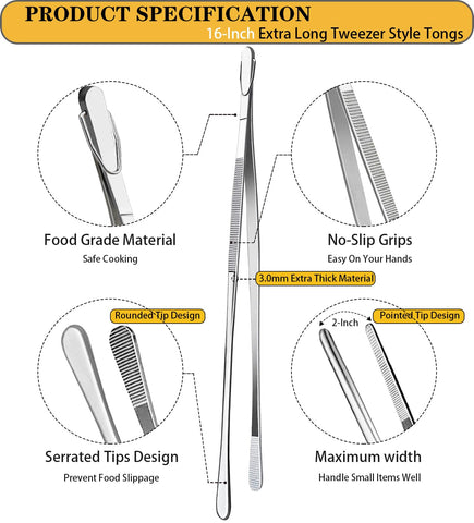 JETKONG 16-inch kitchen tweezers showing ergonomic handle for comfortable use