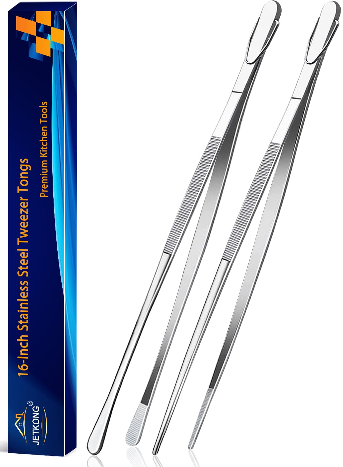 JETKONG 2-pack 16-inch tweezers with a sturdy grip for large ingredients