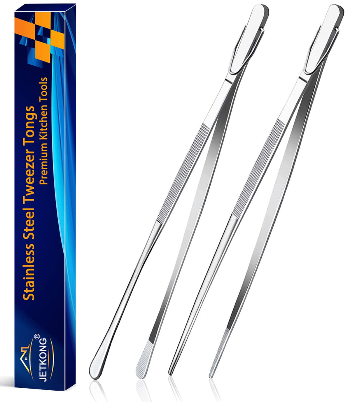 JETKONG 2-pack 12-inch kitchen tweezers close-up for precise cooking handling