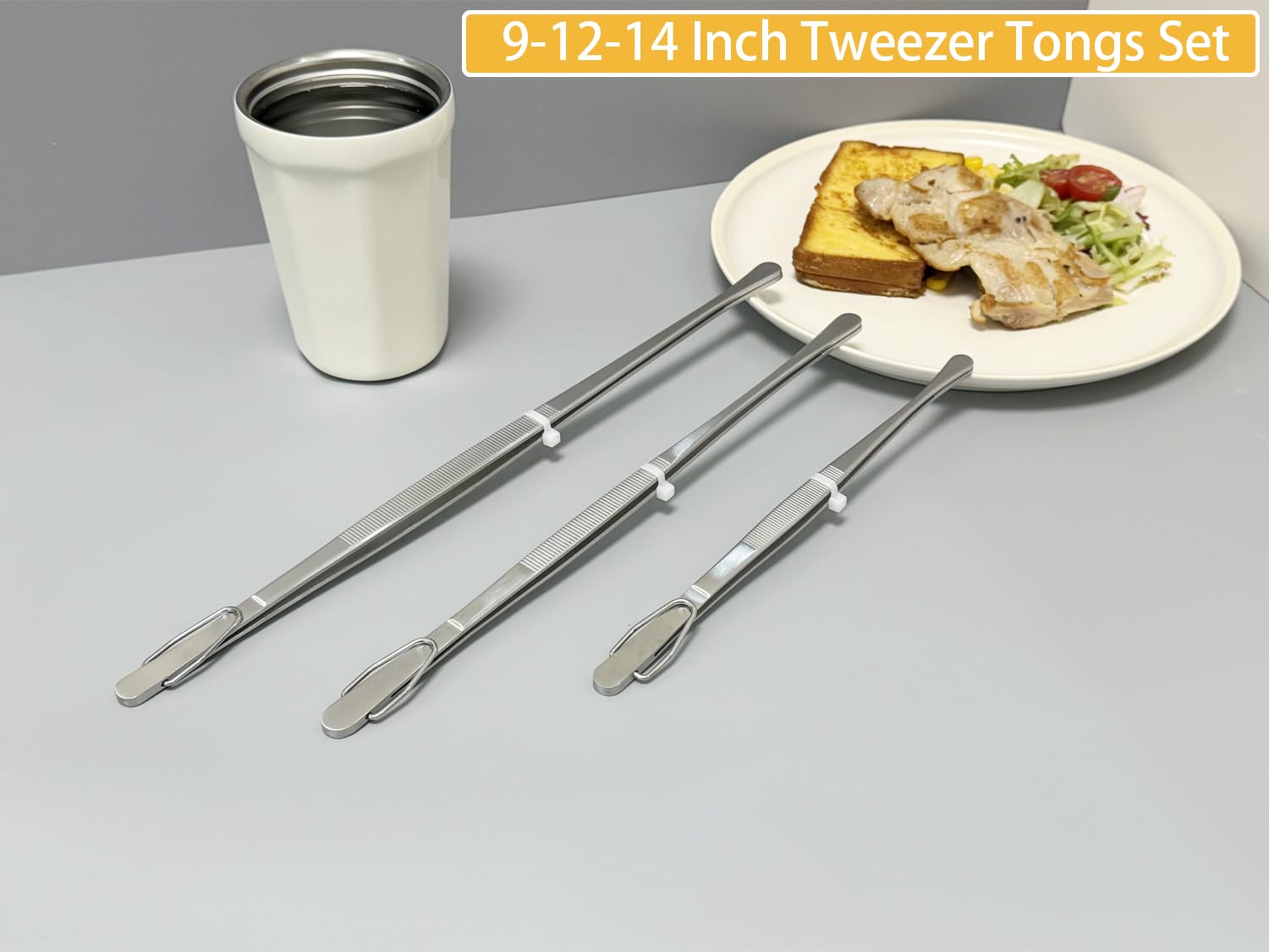 JetKong 3pc tweezers 12-inch length ideal for turning delicate foods
