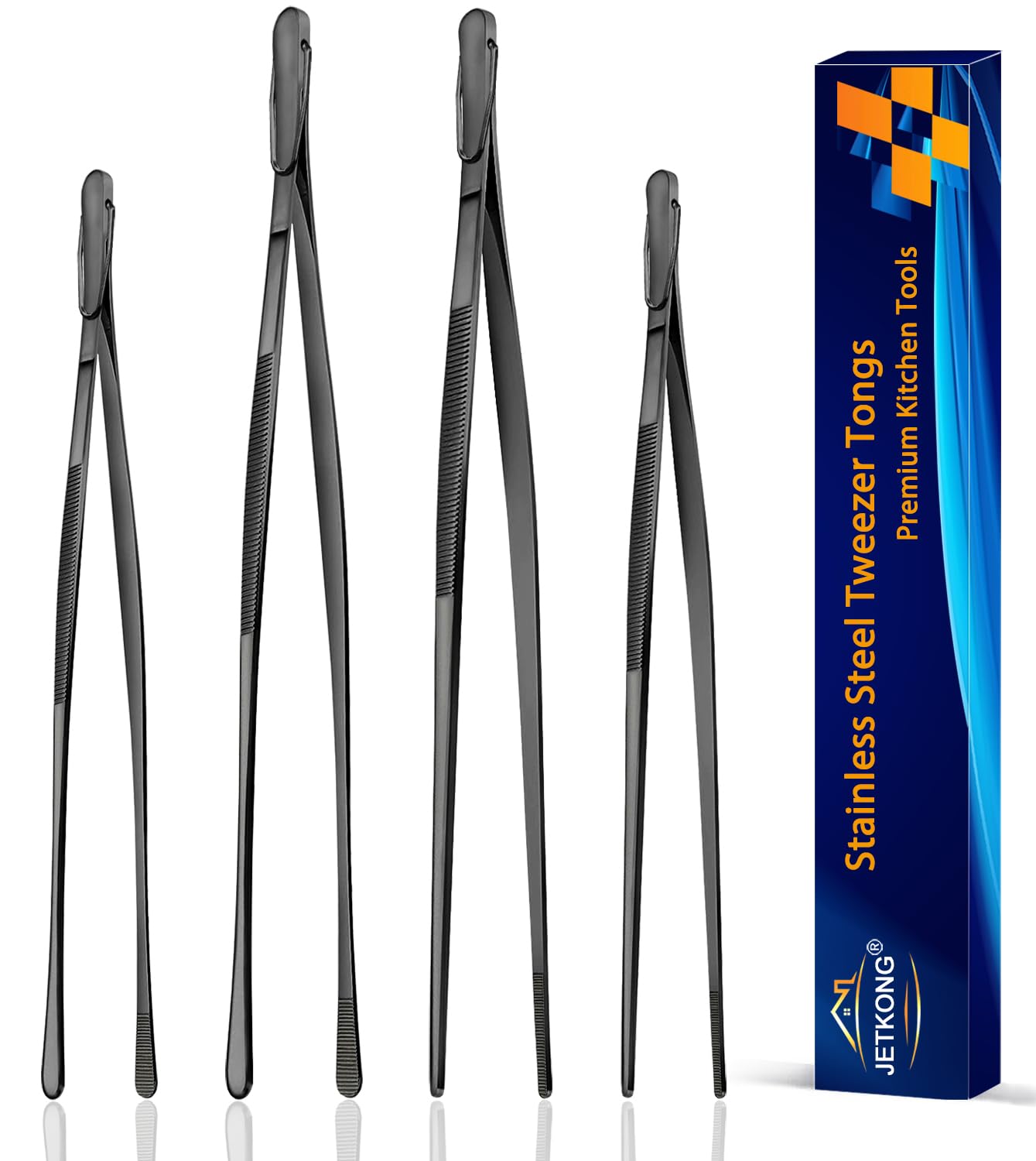 JETKONG 4-pcs kitchen tweezers set in 12in and 10in for precise plating