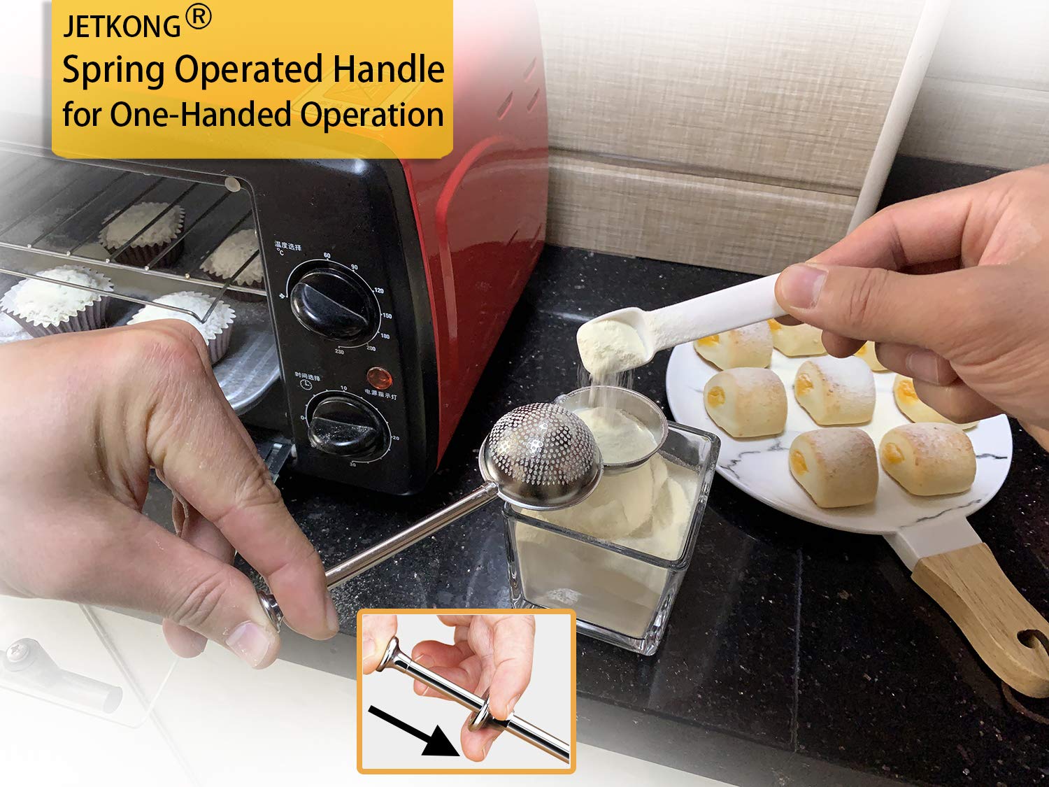 JETKONG Baker's Dusting Wand for cocoa powder decoration on desserts.