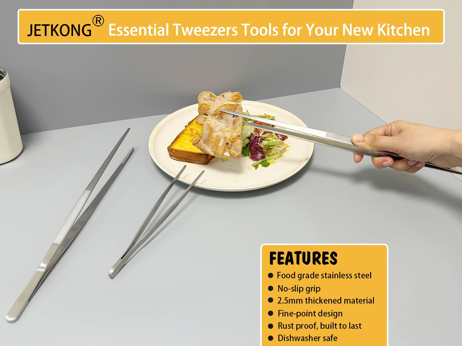JETKONG ergonomic, extra-long design with grip strips reduces slips during cooking.