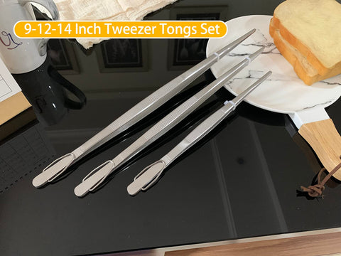 JETKONG 12-inch tweezers extend reach for grilling and delicate plating