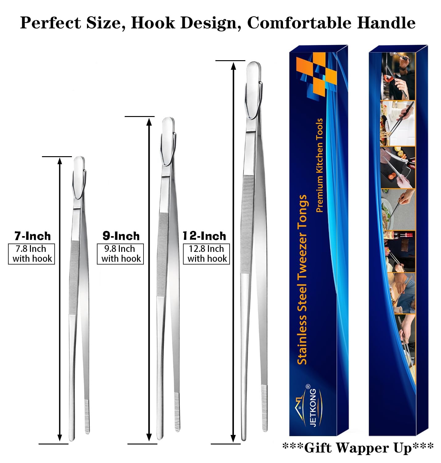 JETKONG kitchen tweezers suitable for barbecue and grilling tasks.