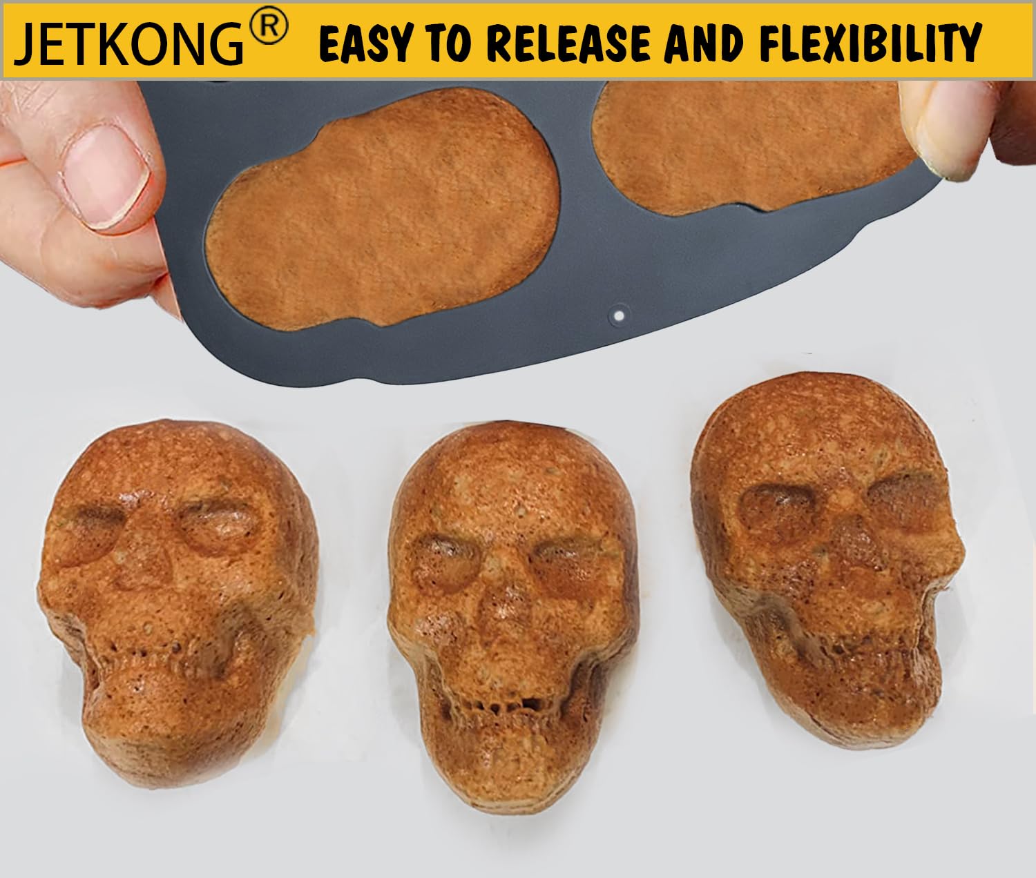 JETKONG full-size skull mold measures 11.4 by 10.6 inches for larger treats.