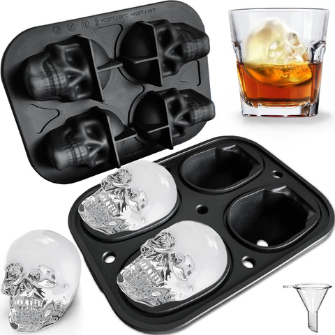 JETKONG large skull ice mold with four cavities for dramatic cocktail skull ice.
