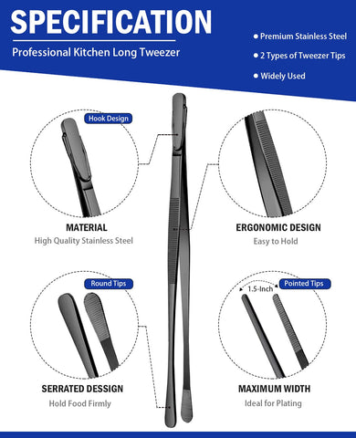 JETKONG precision serrated tips tweezers secure delicate ingredients