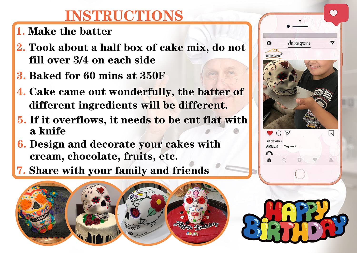 JETKONG spooky skull cake pan perfect for Halloween celebrations