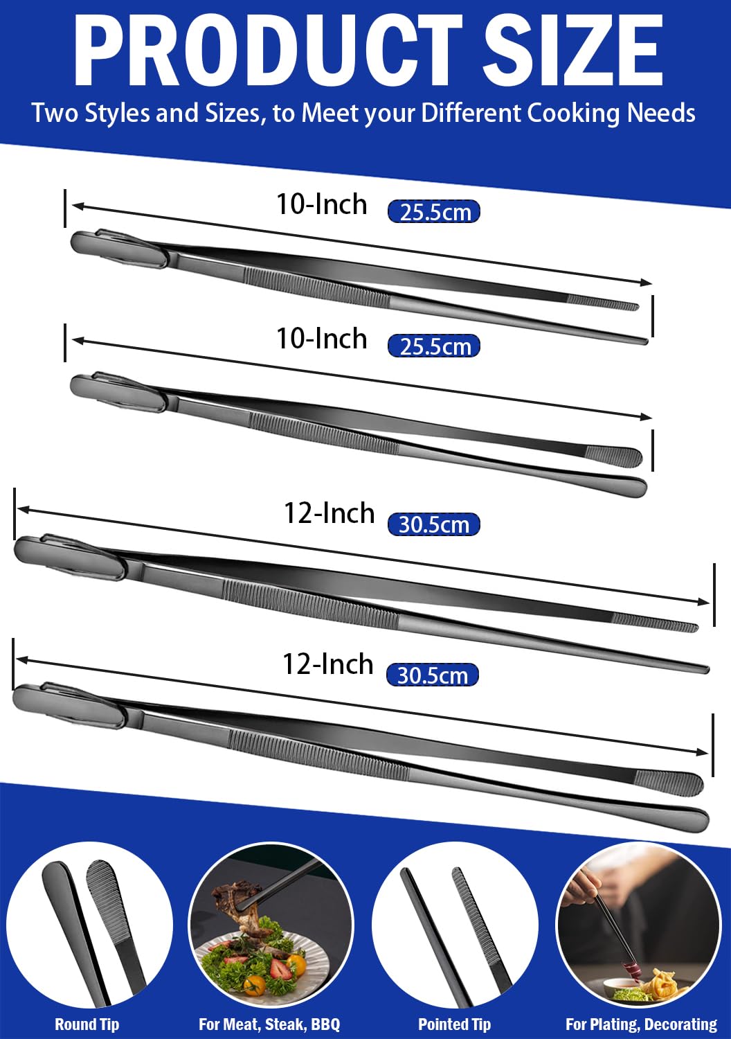 JETKONG stainless steel kitchen tweezers are rust-proof and durable
