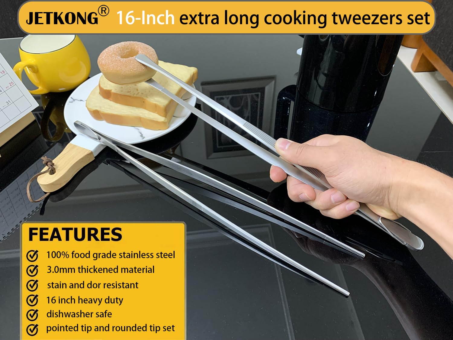 JETKONG tweezers with dual-tip design for precise food gripping