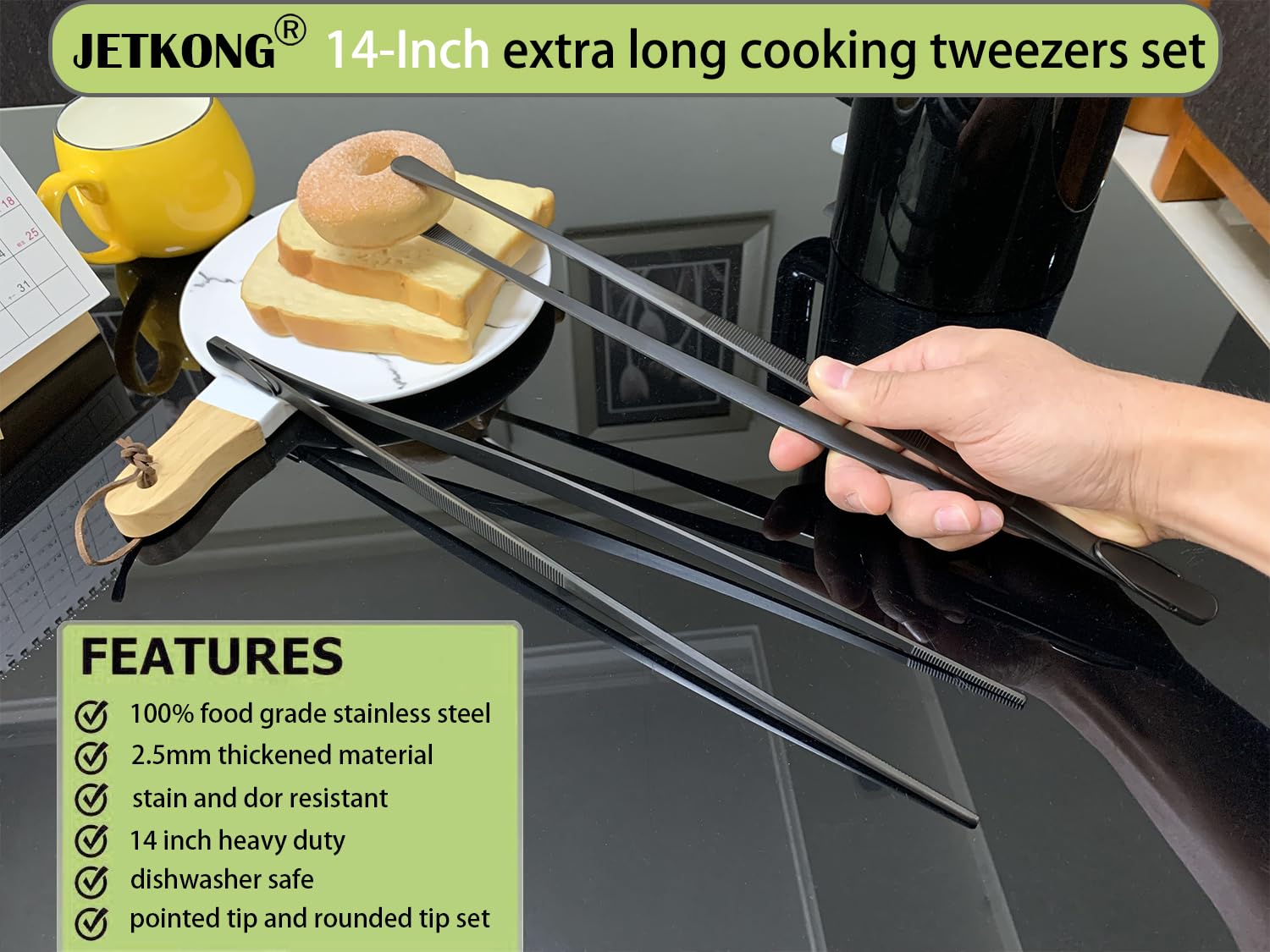 JETKONG 14-inch tweezers are dishwasher-safe for quick cleanup.