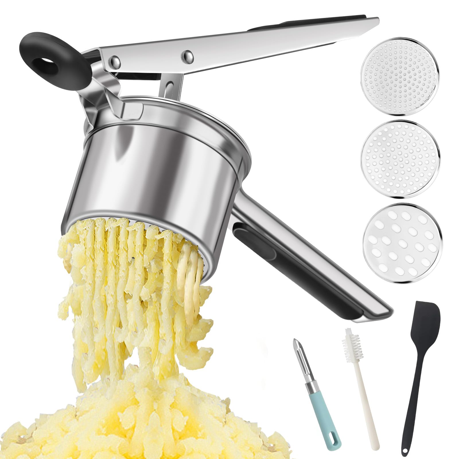 Jetonn potato ricer with deep chamber for lump-free mashed potatoes.