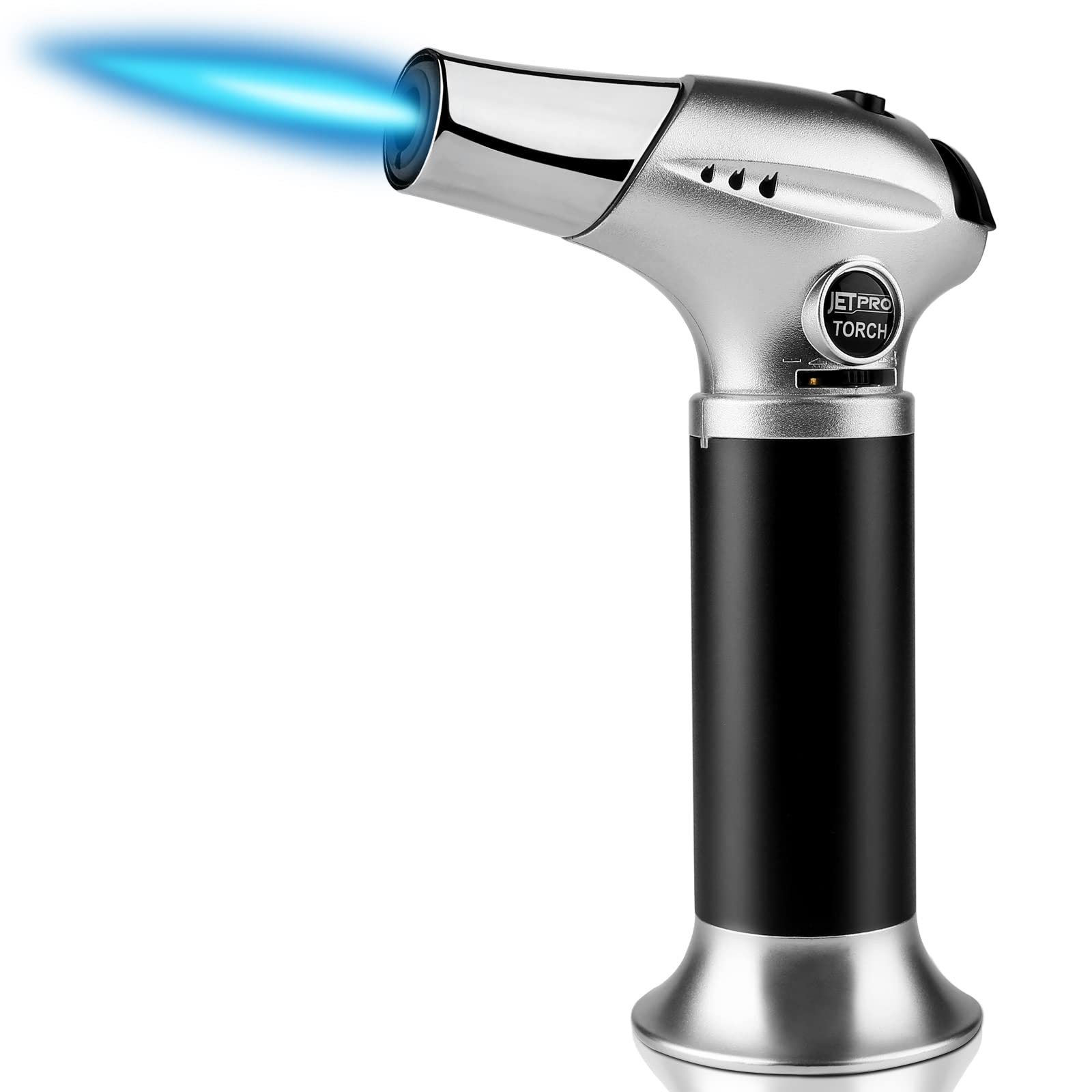 JetPRO butane kitchen torch base stability keeps it upright for safe use.