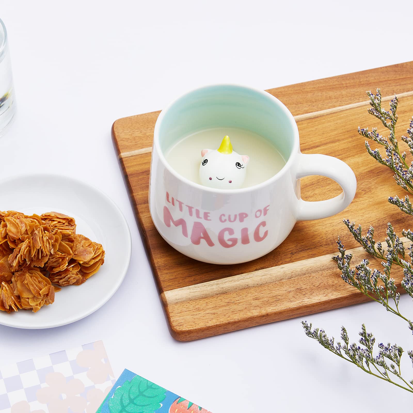 Jeuhoue Unicorn mug on a table display showing its compact 12oz size.