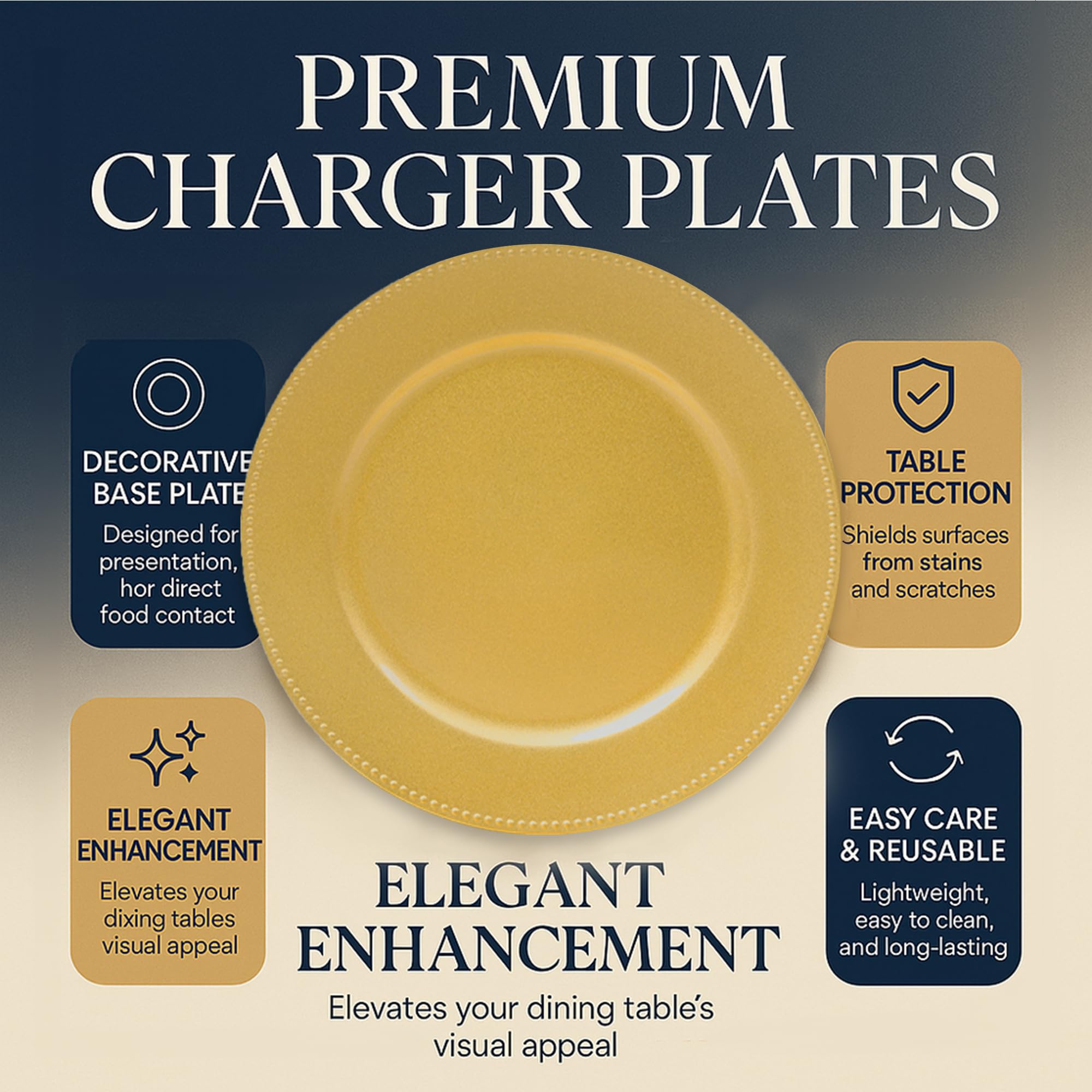 JEVERGN gold charger set of 24 enhances guests' dining ambiance.