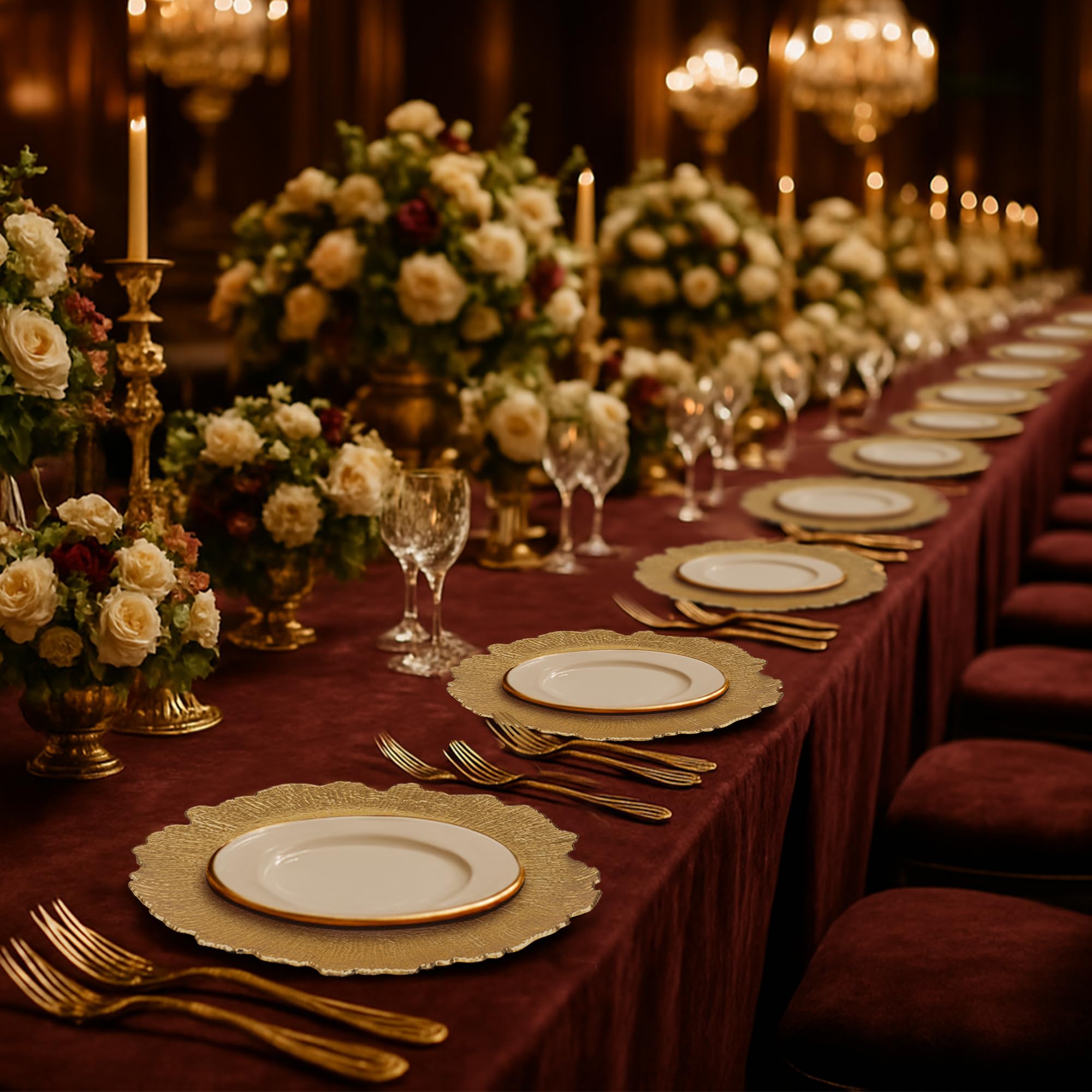 JEVERGN charger plates on wedding table create luxury and ceremony with a coastal vibe