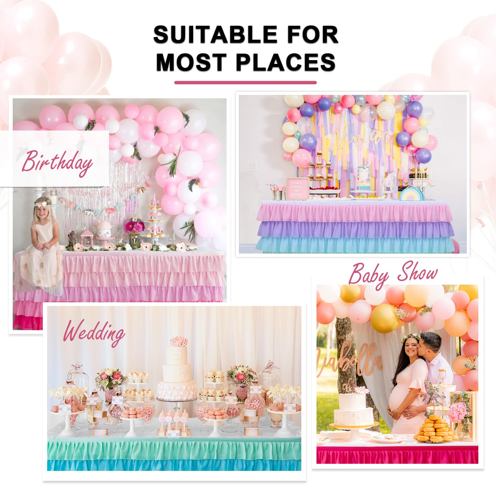 Jevix pink tutu table skirt close-up shows soft drape and delicate ruffles