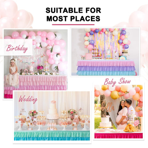 Jevix pink tutu table skirt close-up shows soft drape and delicate ruffles
