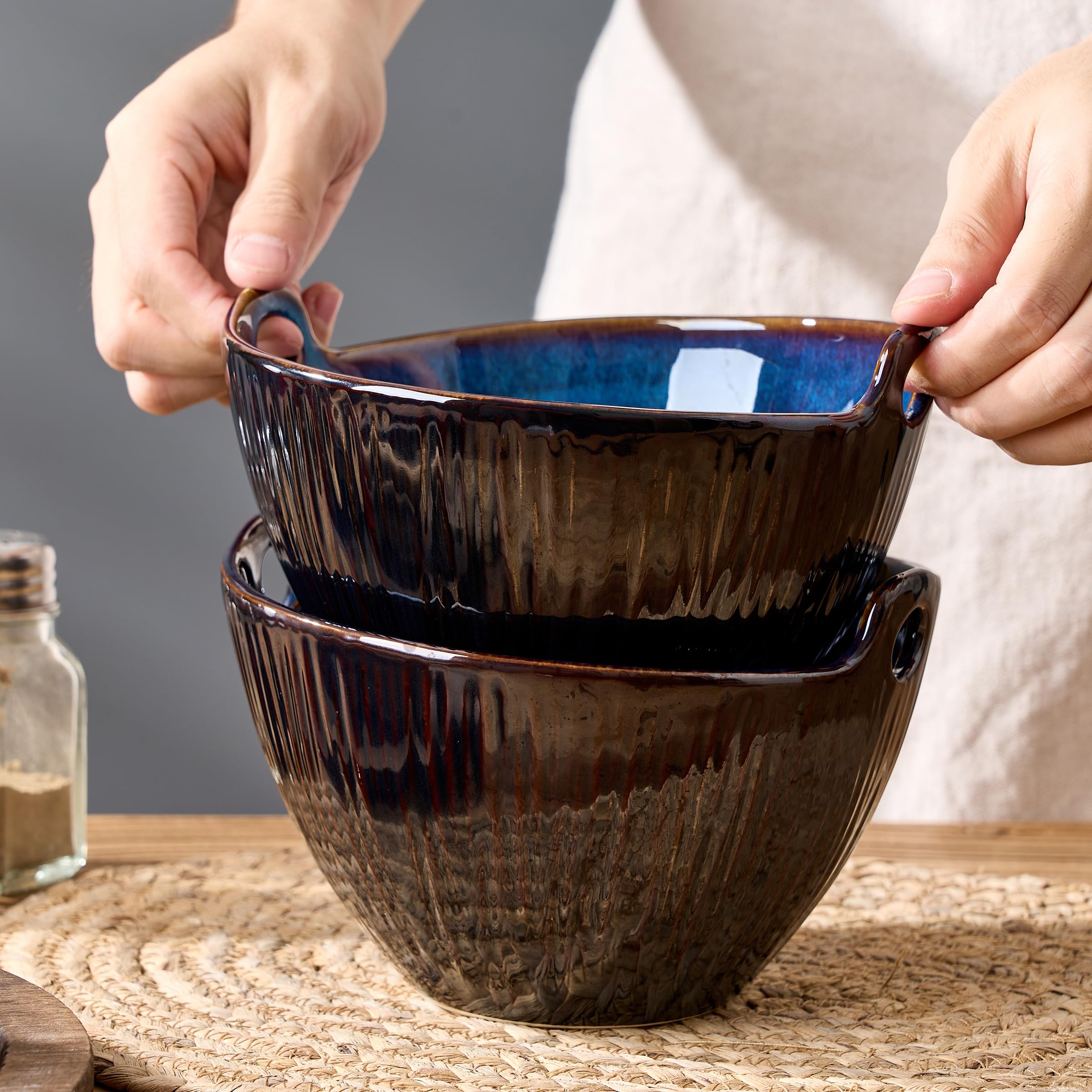 JH JIEMEI HOME porcelain bowl with reactive glaze in dark blue, unique design
