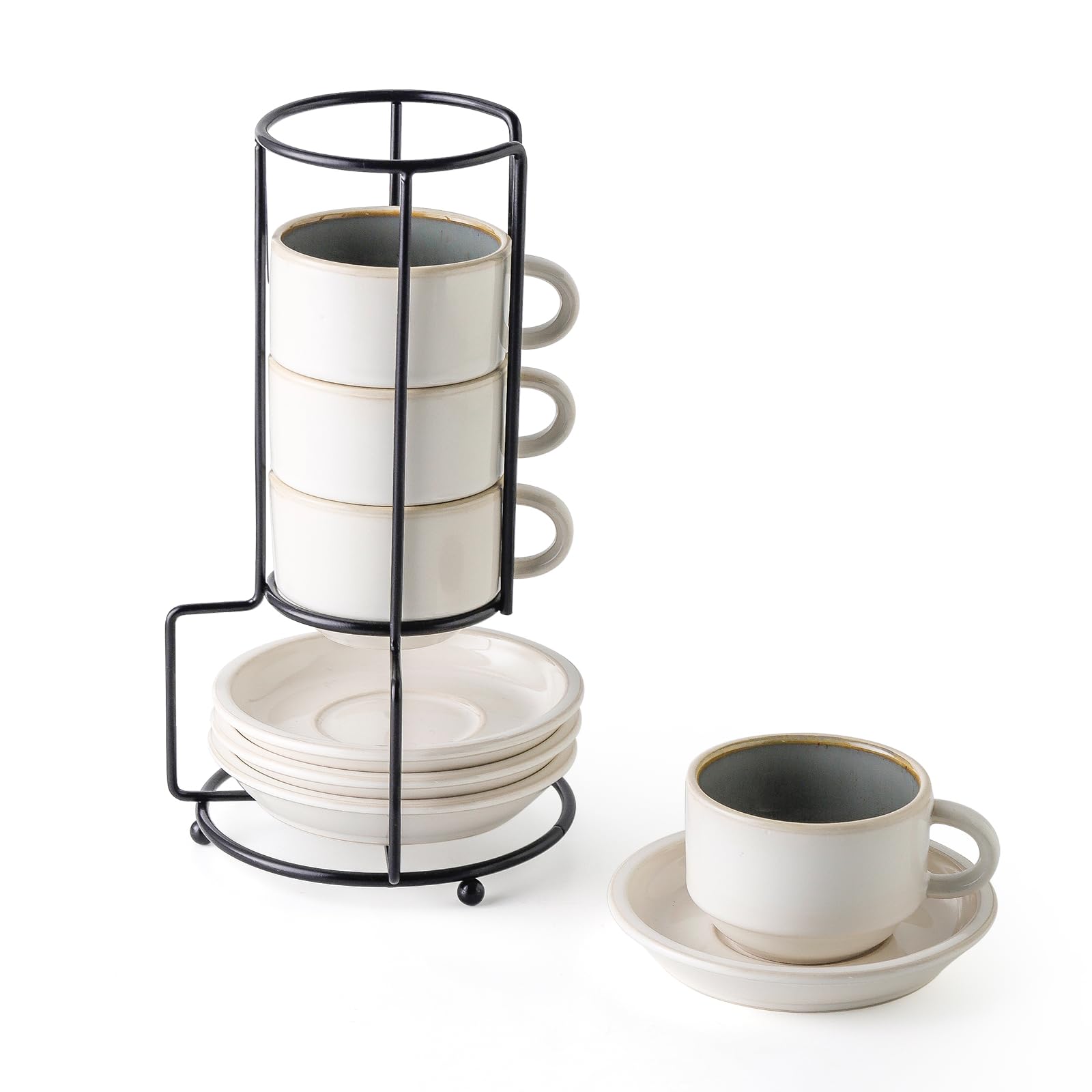 JH JIEMEI HOME porcelain espresso cups with stackable saucers for space-saving service.