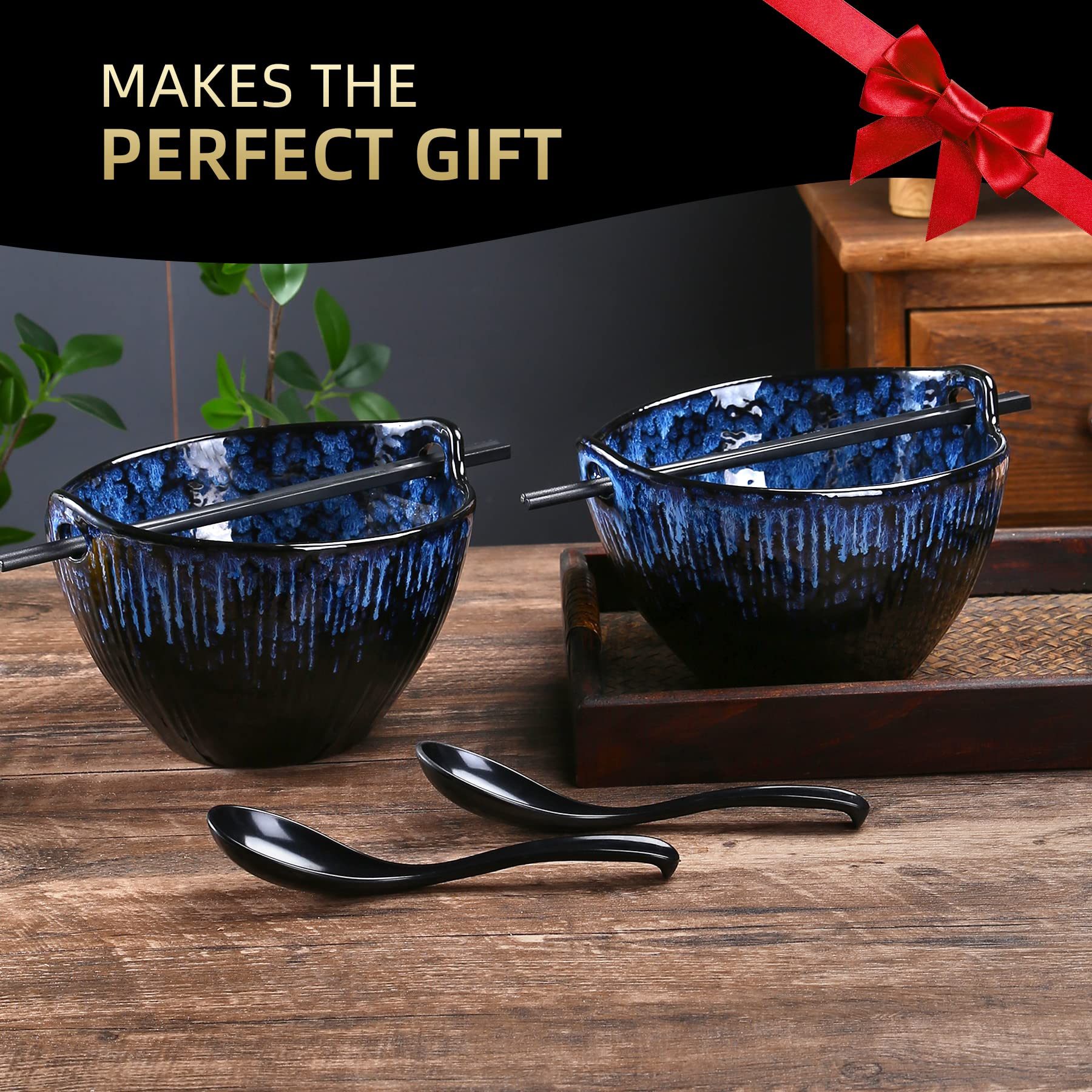 Porcelain ramen bowls set of two on dining table by JH JIEMEI HOME