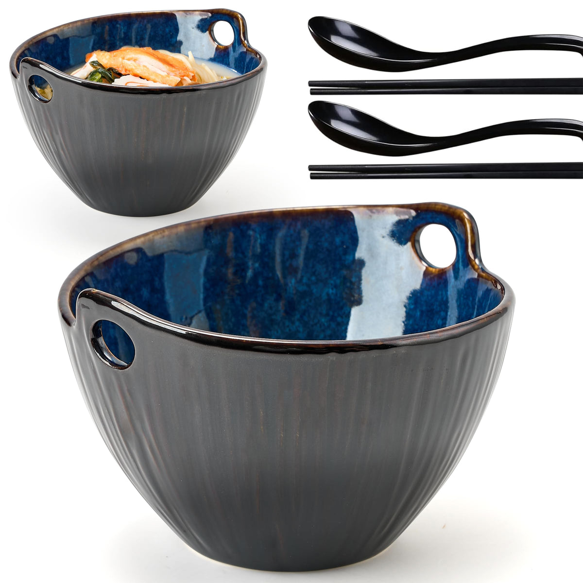 JH JIEMEI HOME ramen bowl 7-inch with chopsticks and spoons for complete meals