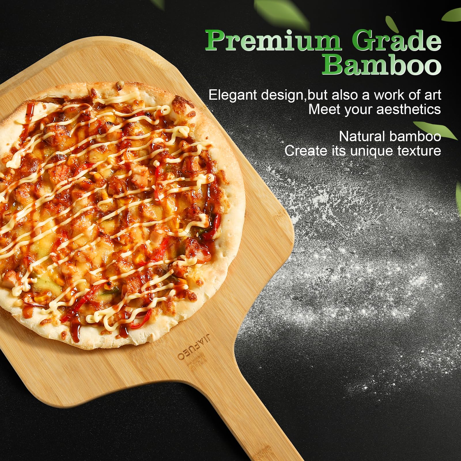 JIAFUEO pizza peel features an ergonomic handle and hanging hole for storage.