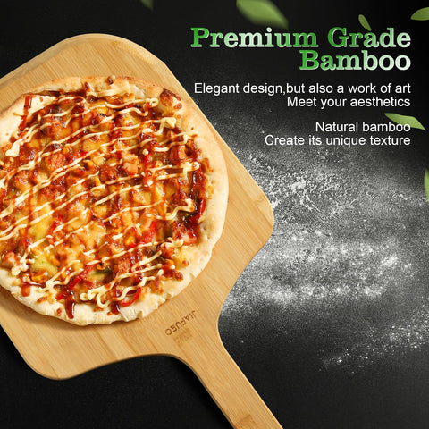JIAFUEO pizza peel features an ergonomic handle and hanging hole for storage.